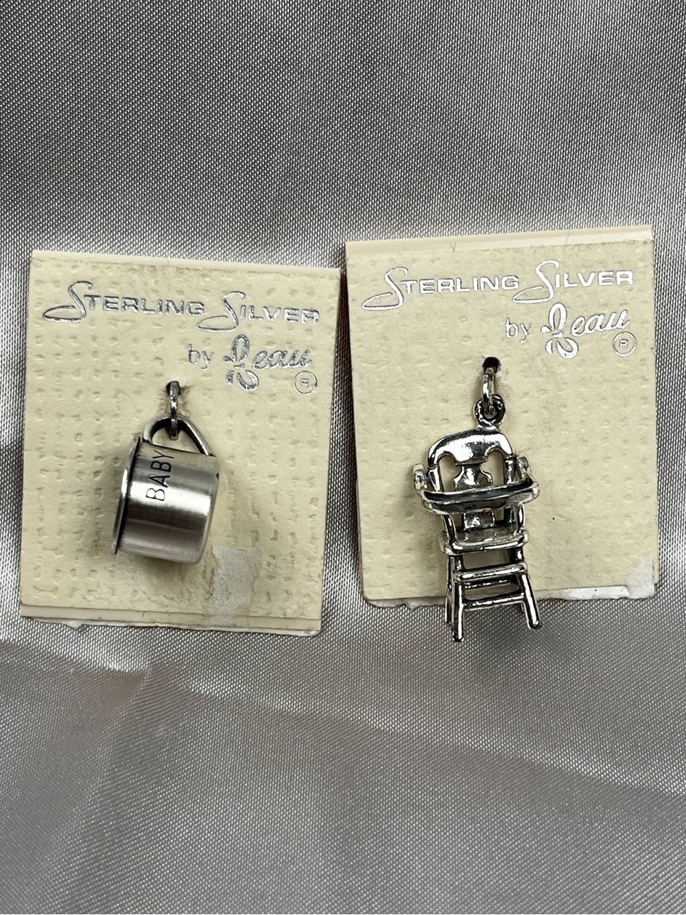 Vintage Beau BABY CUP & HIGH CHAIR Sterling Silver Charm Pendant Original Bail